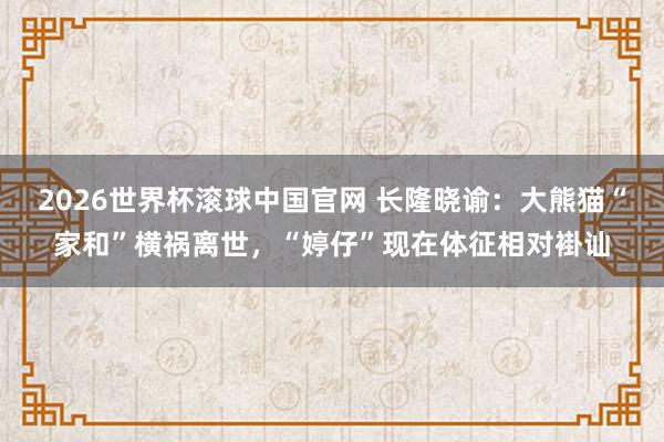 2026世界杯滚球中国官网 长隆晓谕：大熊猫“家和”横祸离世，“婷仔”现在体征相对褂讪